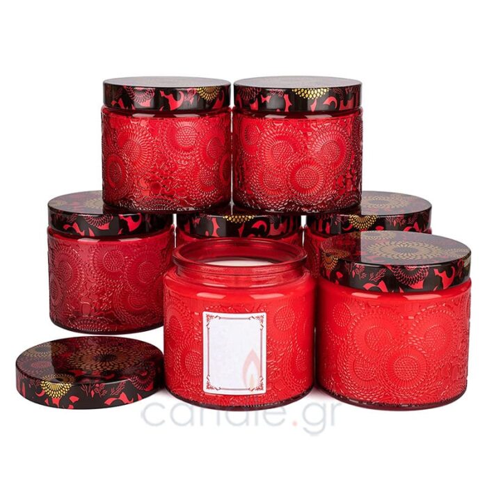 Γυάλινο Ανάγλυφο Βάζο Μεσαίο Κόκκινο