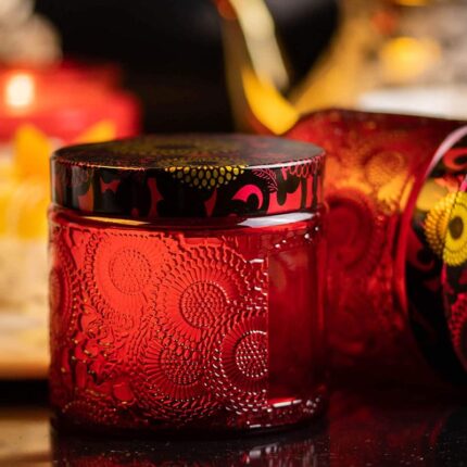 Γυάλινο Ανάγλυφο Βάζο Μεσαίο Κόκκινο