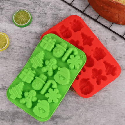 Καλούπι σιλικόνης για wax melts με χριστουγεννιάτικα σχέδια, δεντράκι, Άγιος Βασίλης, χιονάνθρωπος, δώρο και μπισκοτάκι.